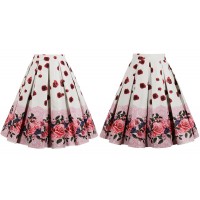 Red Rose Flower Women Vintage Skirt Midi (3) TL